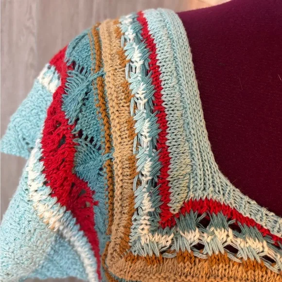 POL Light Blue Green Crochet Stripe Crop Top with Red & Tan Accents - Picture 5 of 8